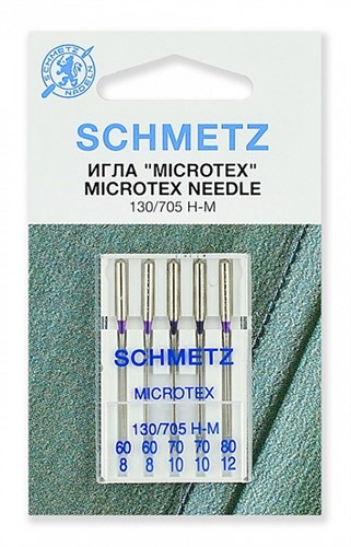 Иглы микротекс (особо острые) Schmetz 130/705H-M №№ 60(2),70(2),80, 5 шт. - фото 18198