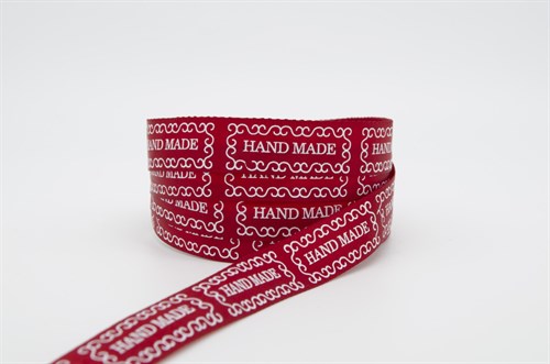 Лента атласная темно-красный "HAND MADE", 15мм - фото 36865