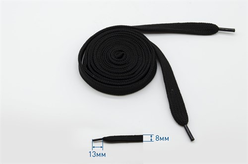 Шнурок плоский Чёрный, 8мм х 150см - фото 36895