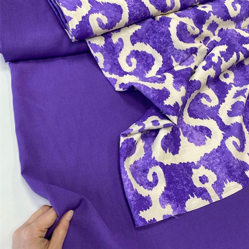 Костюмная ткань крэш Бохо Орнамент фиолетовый - фото 63621