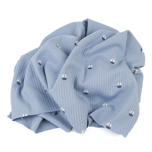 Интерлок рубчик Кораблики на нежно-синем 1022265 Интерлок рубчик Кораблики на нежно-синем 1022265